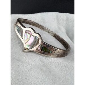Vintage Taxco Bracelet Abalone Heart Hinged Sterling Silver Signed Size 6